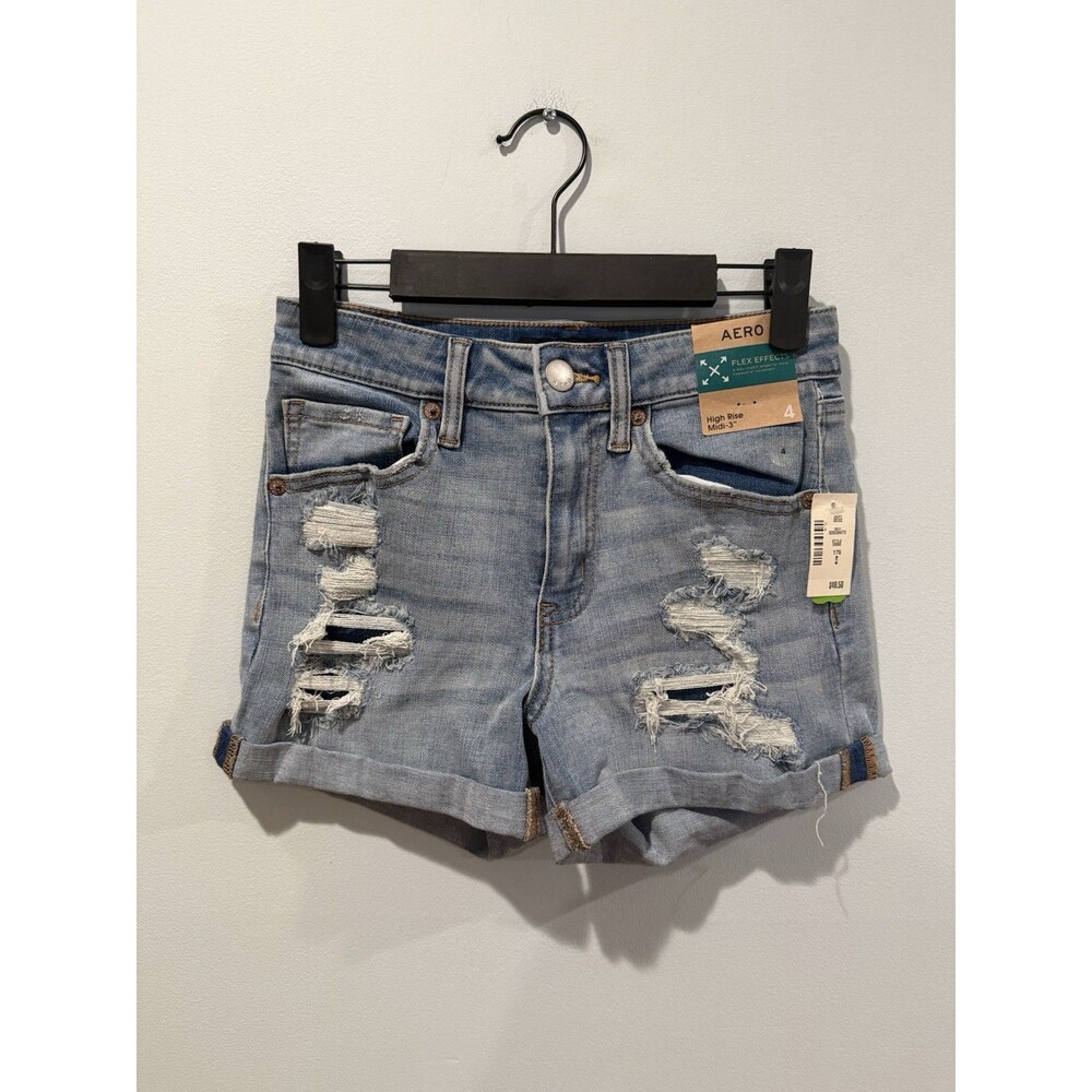 NEW Aero Denim Shorts Womens 25** Stretch Distressed Cotton 3" Inseam Travel